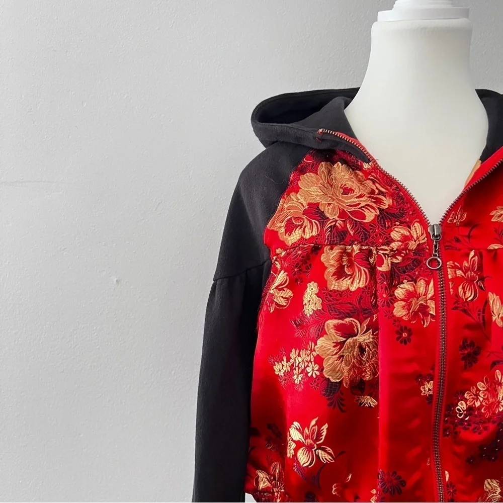 Free People Gabbie Zip Up Hoodie Red Black Sz small